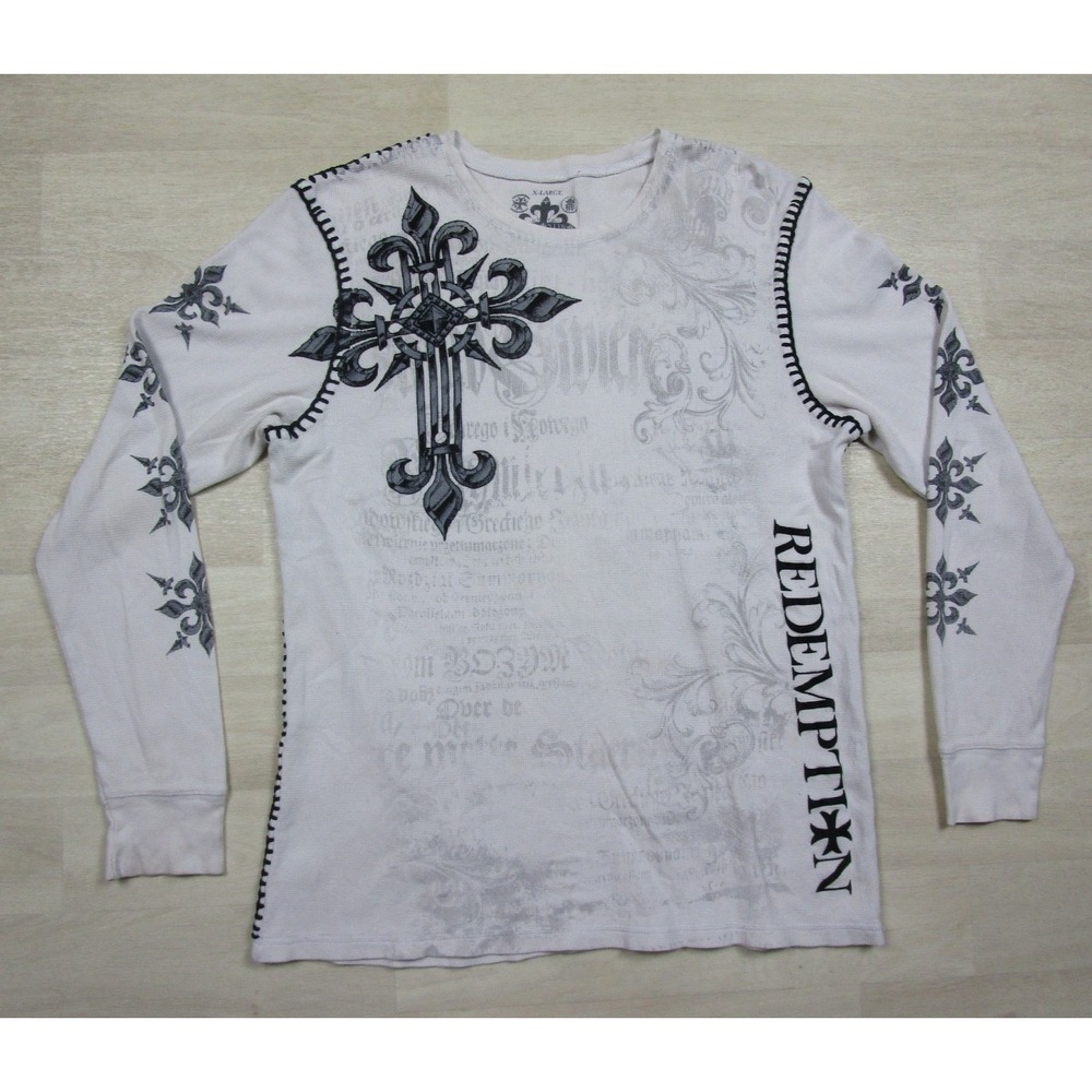 Y2K Raw State Redemption Cross Wings Thermal Long Sleeve Shirt (XL)‎ Bikercore